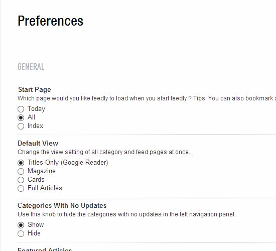 Customize your views and other options in Feedly Preferences